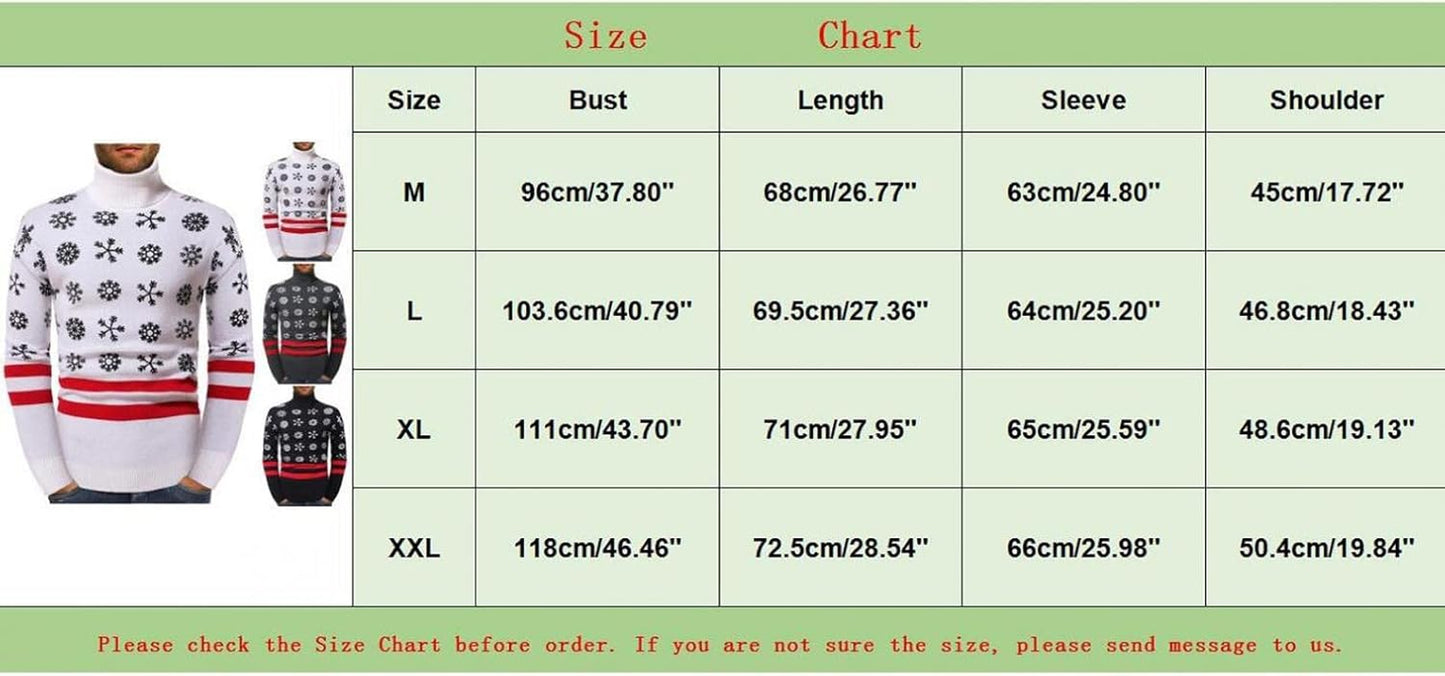 Men'S Novelty Christmas Ugly Sweater Turtleneck Thermal Snowflake Printed Long Sleeve Hoodie Pullover