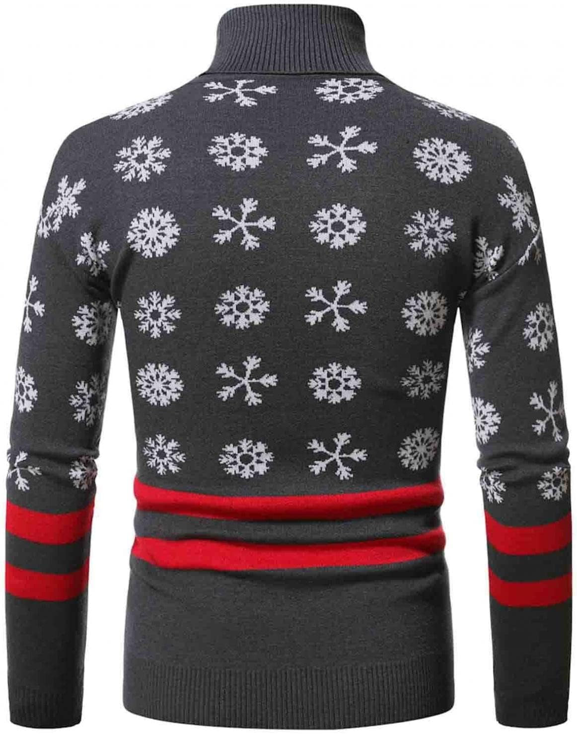 Men'S Novelty Christmas Ugly Sweater Turtleneck Thermal Snowflake Printed Long Sleeve Hoodie Pullover