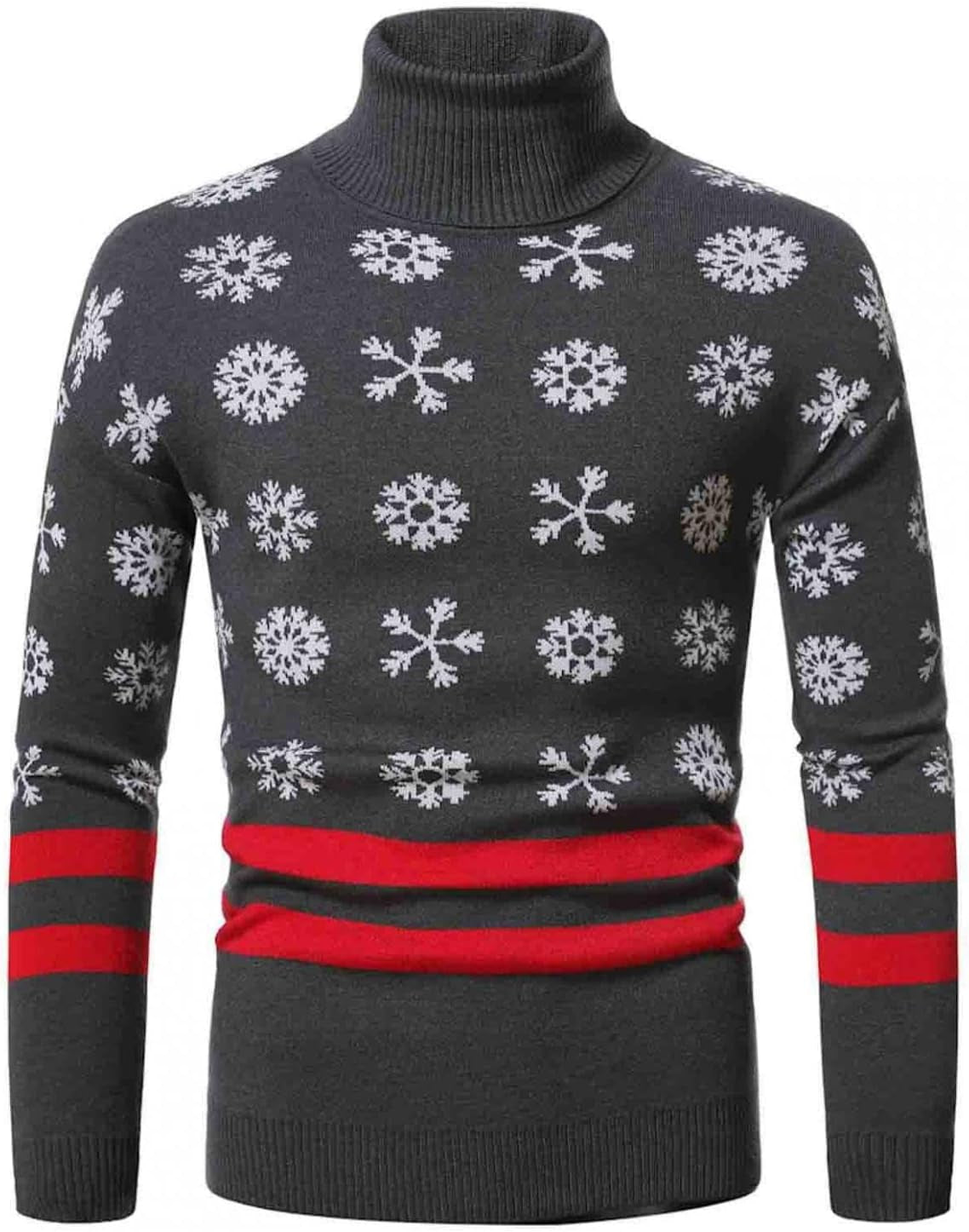 Men'S Novelty Christmas Ugly Sweater Turtleneck Thermal Snowflake Printed Long Sleeve Hoodie Pullover