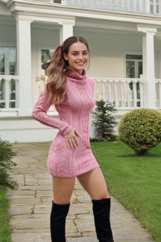 Cream Turtleneck Sweater Dress