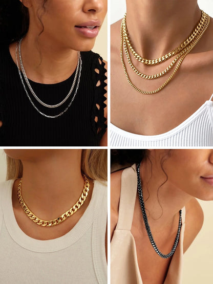 5Mm 18K Gold Filled Cuban Chain Necklaces, 30 Inch Heavy Chunky Stainless Steel Curb Necklace Hip Hop Punk Jewelry for Women