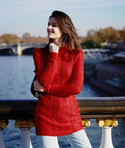 Cream Turtleneck Sweater Dress