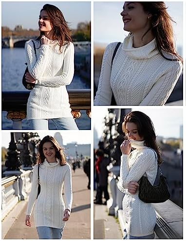Cream Turtleneck Sweater Dress