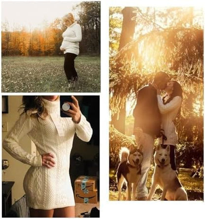 Cream Turtleneck Sweater Dress