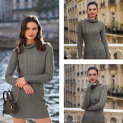 Cream Turtleneck Sweater Dress