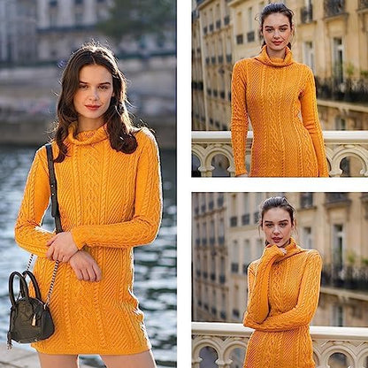 Cream Turtleneck Sweater Dress