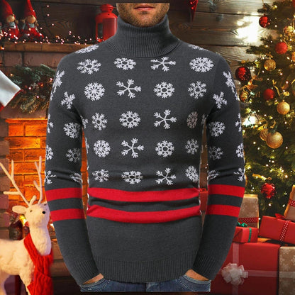 Men'S Novelty Christmas Ugly Sweater Turtleneck Thermal Snowflake Printed Long Sleeve Hoodie Pullover