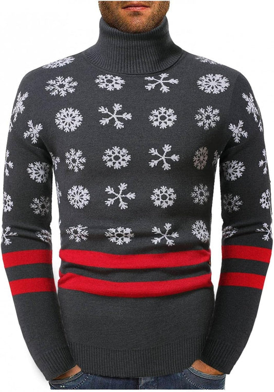 Men'S Novelty Christmas Ugly Sweater Turtleneck Thermal Snowflake Printed Long Sleeve Hoodie Pullover