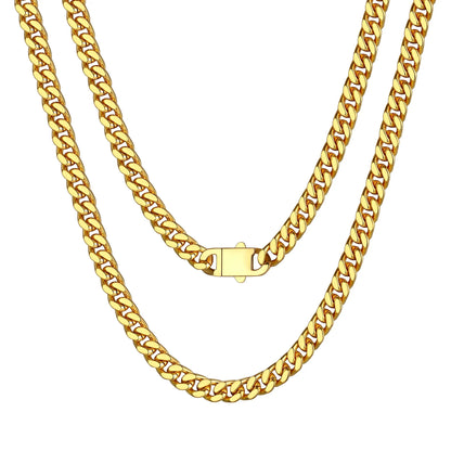 5Mm 18K Gold Filled Cuban Chain Necklaces, 30 Inch Heavy Chunky Stainless Steel Curb Necklace Hip Hop Punk Jewelry for Women